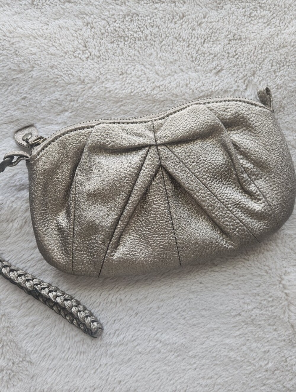 Deena & Ozzy Urban Outfitters Metallic Pewter Pleated Wristlet Y2K